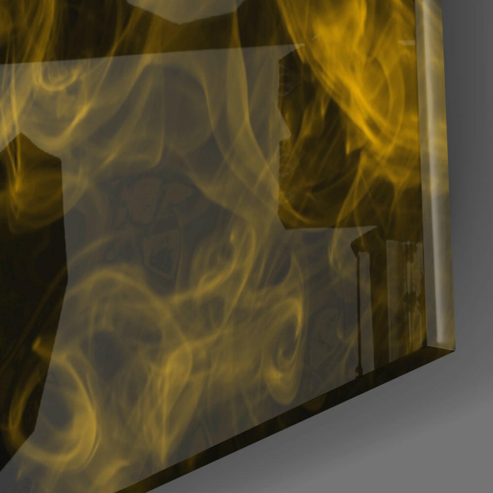 Yellow Smoke Wisps On Black Glass Wall Art