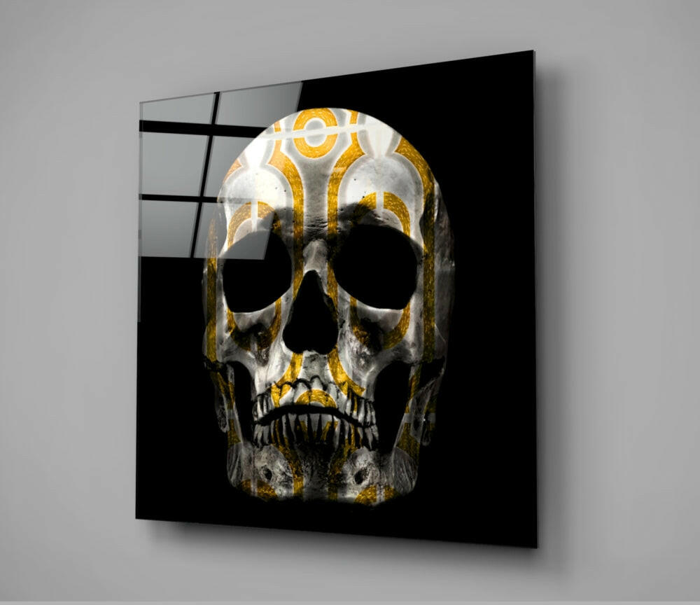 Gold Filigree White Skull Glass Wall Art