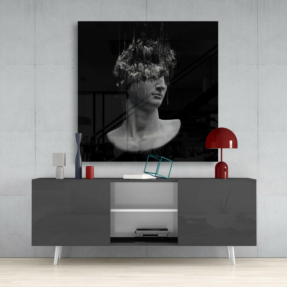 Black Glitch Hair Bust Glass Wall Art