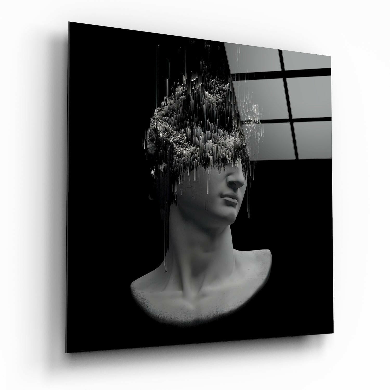 Black Glitch Hair Bust Glass Wall Art