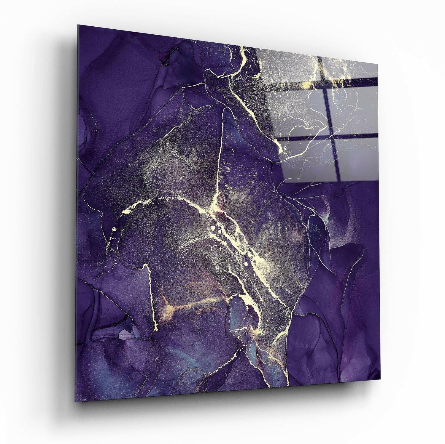 Purple and Gold Ink Marble Glass Wall Art