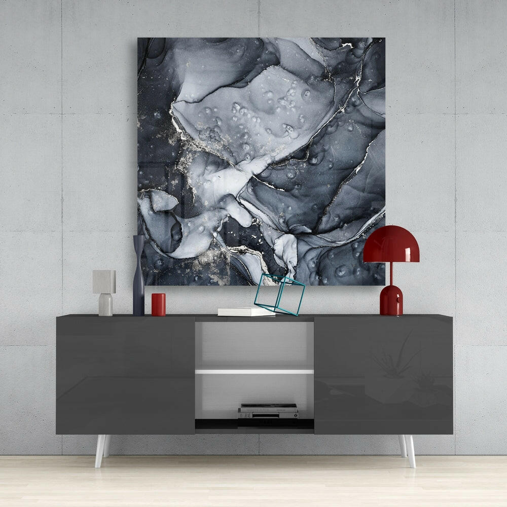 Charcoal and Gold Bubble Ink Glass Wall Art