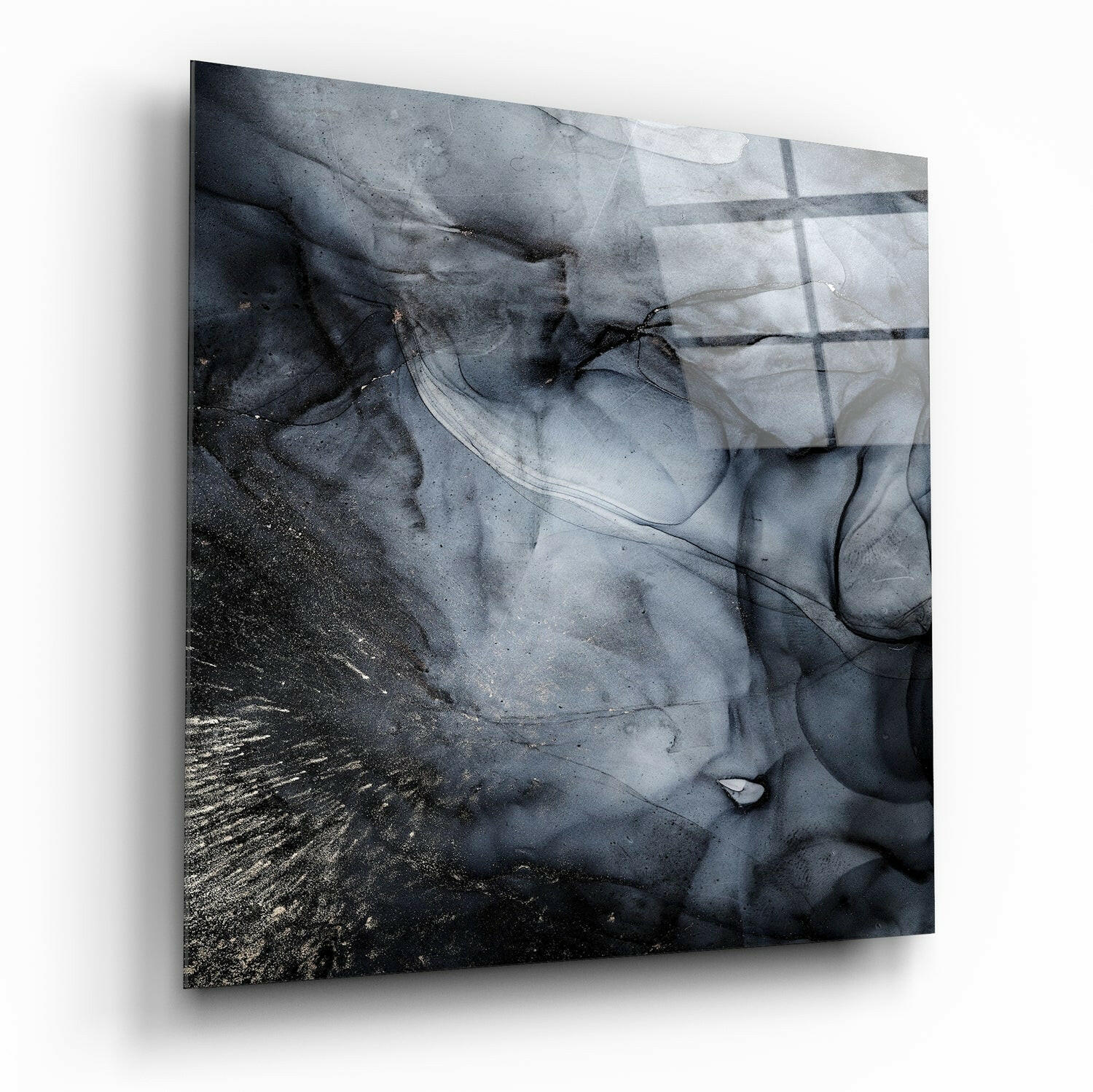 Smoky Black Ink Wave Glass Wall Art