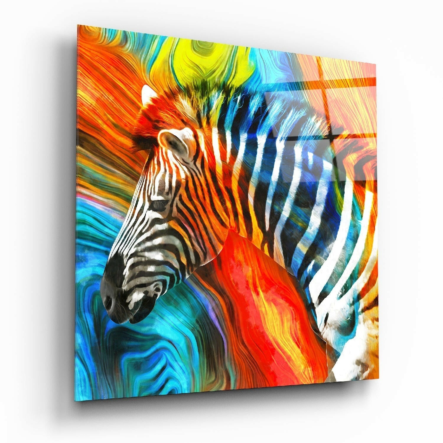 Vibrant Rainbow Zebra Glass Wall Art