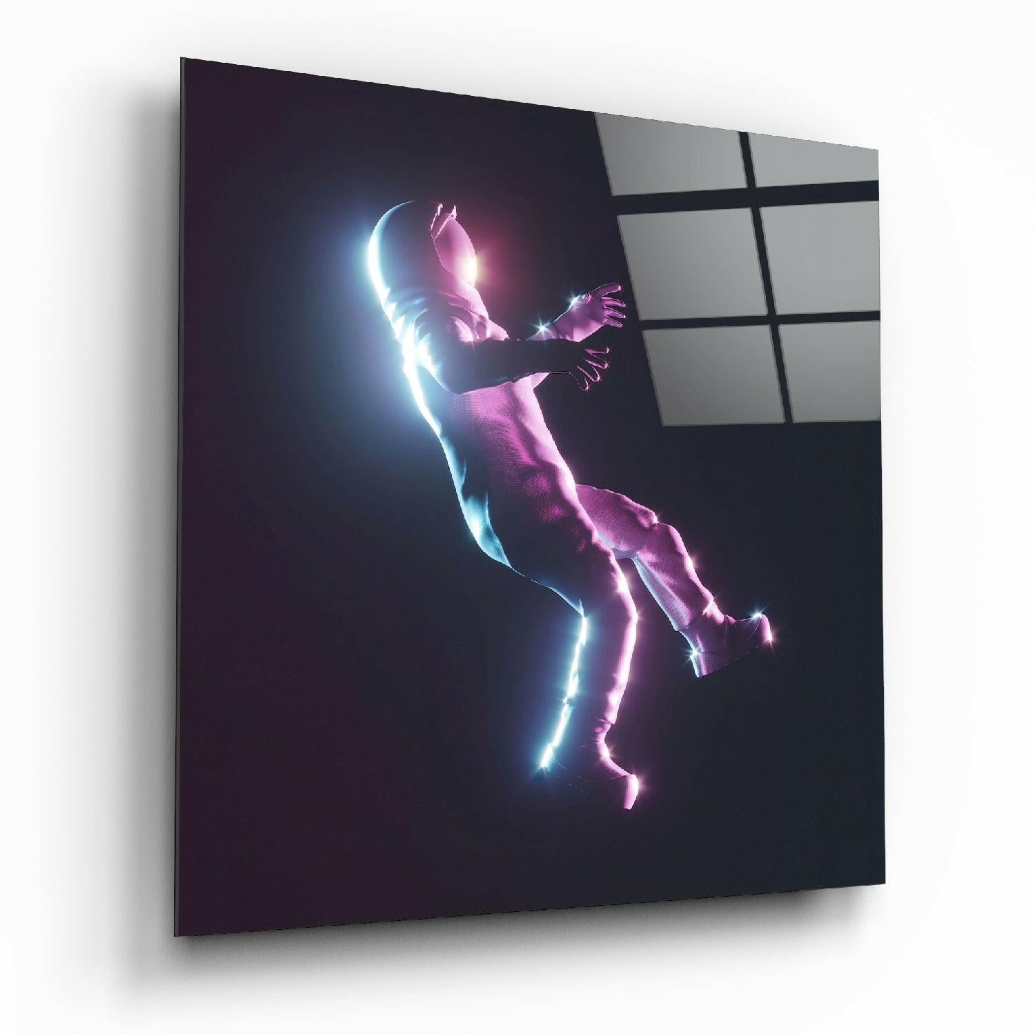 Neon Edge Diving Figure Glass Wall Art