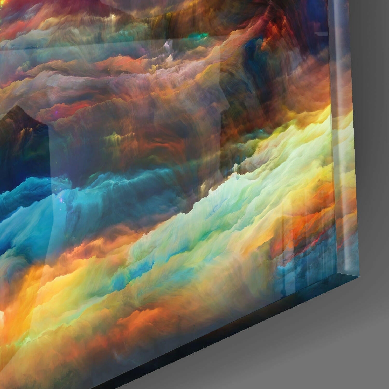 Crimson Star Burst Cosmic Clouds Glass Wall Art
