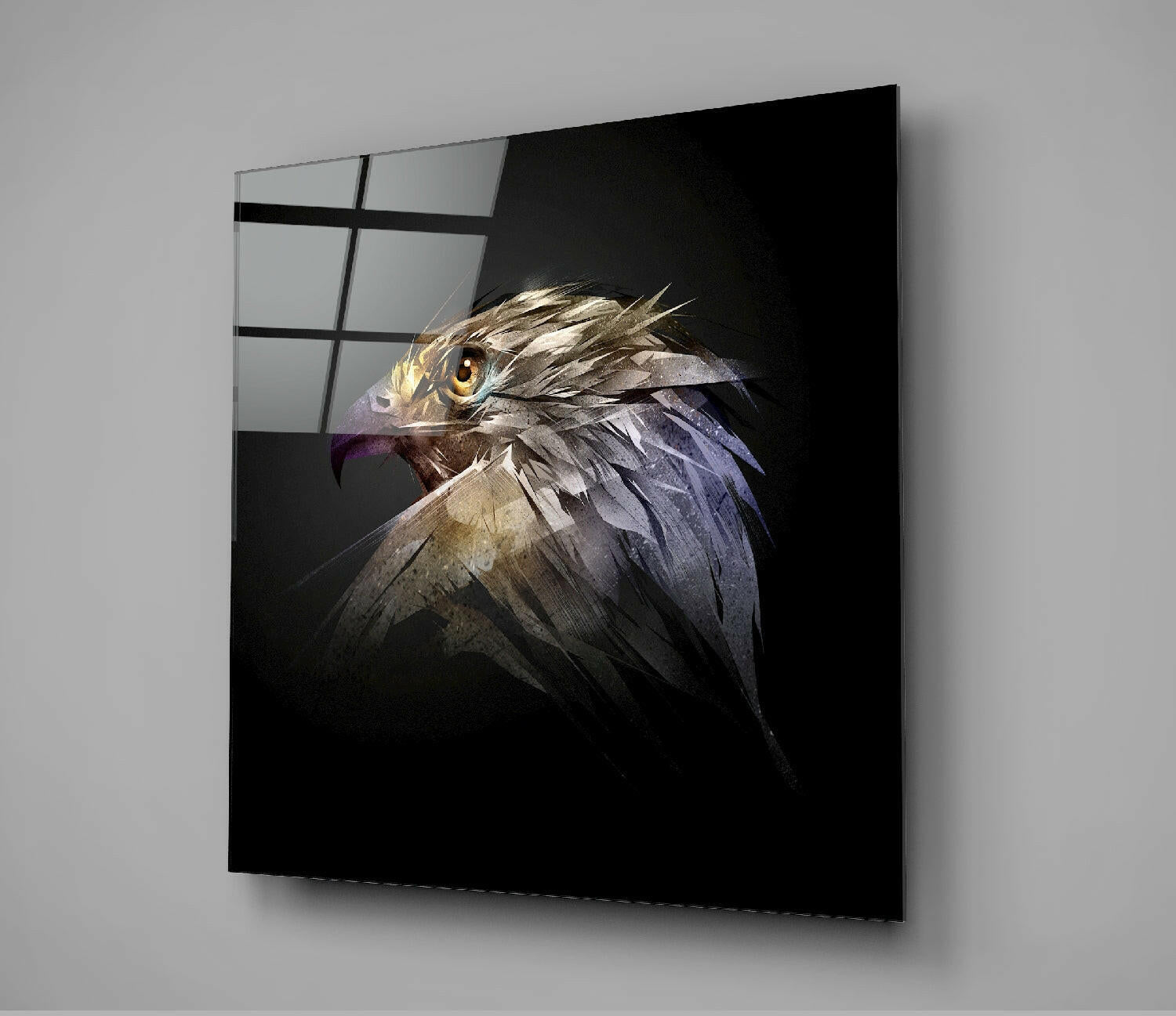 Faceted Feather Falcon Head Glass Wall Art