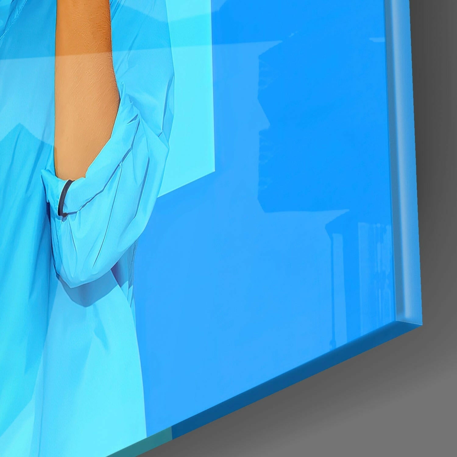 Giant Red Lips Blue Jacket Glass Wall Art