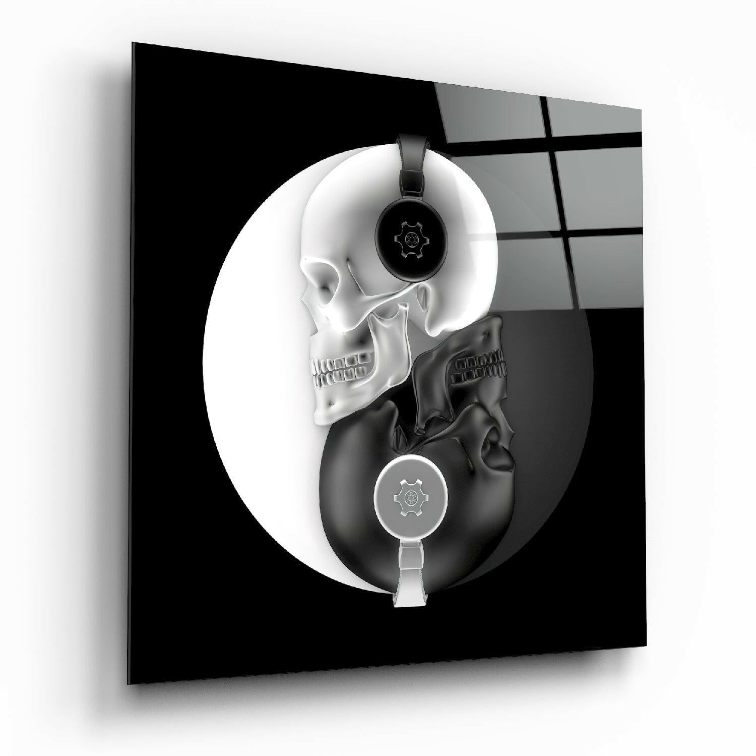 Yin Yang Skull DJ Headphones Glass Wall Art