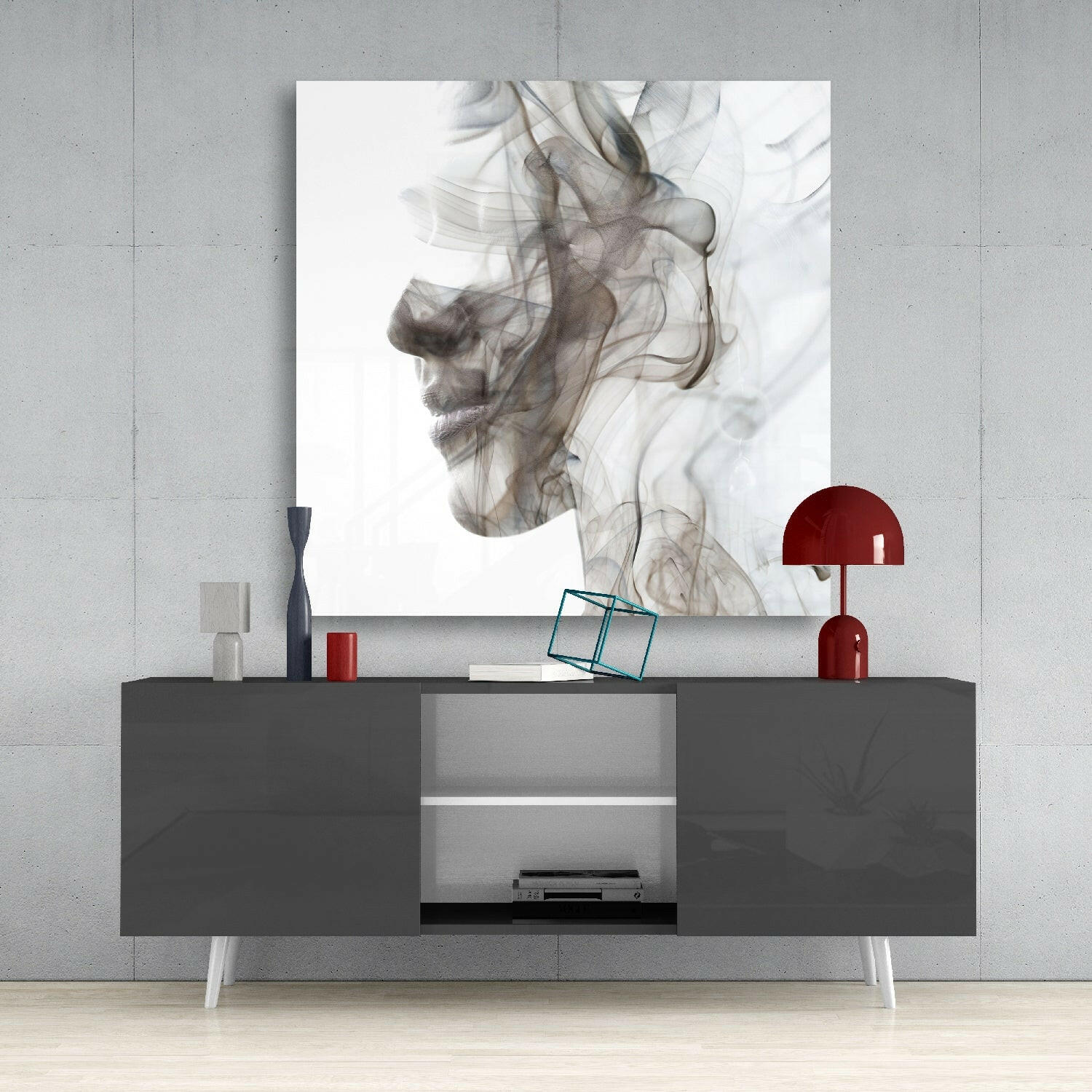 Smoke Silhouette Woman Profile Glass Wall Art