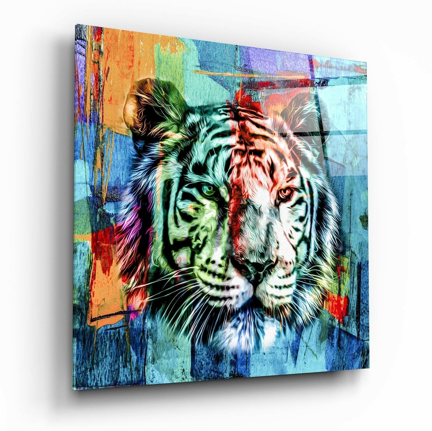 Split Color Tiger Face Glass Wall Art