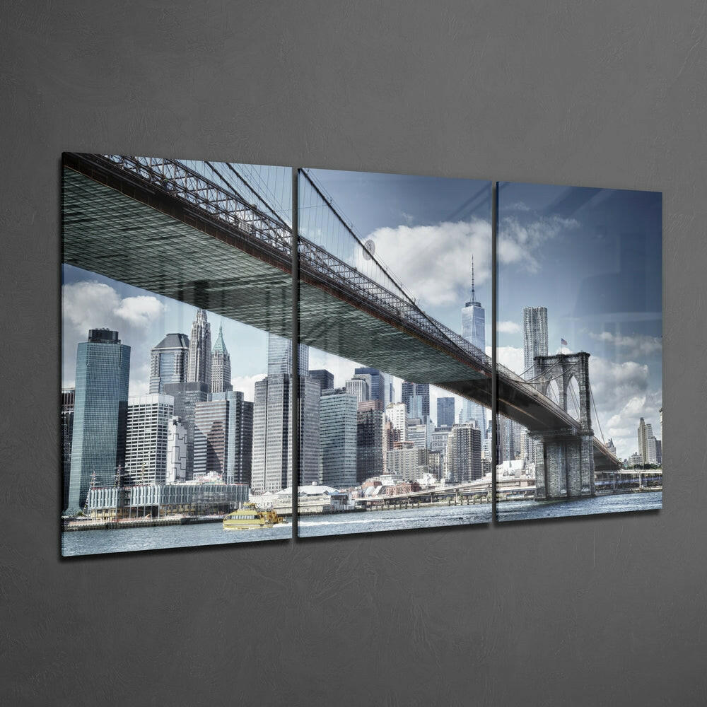 Suspension Bridge City Skyline Glass Wall Art