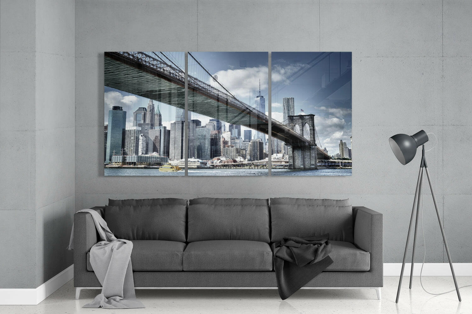 Suspension Bridge City Skyline Glass Wall Art