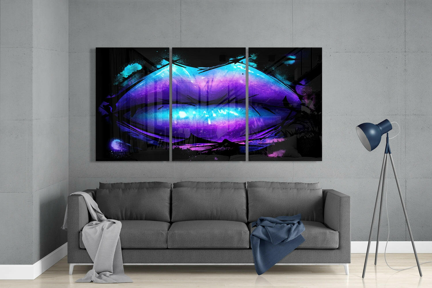 Purple Blue Galaxy Lips Glass Wall Art