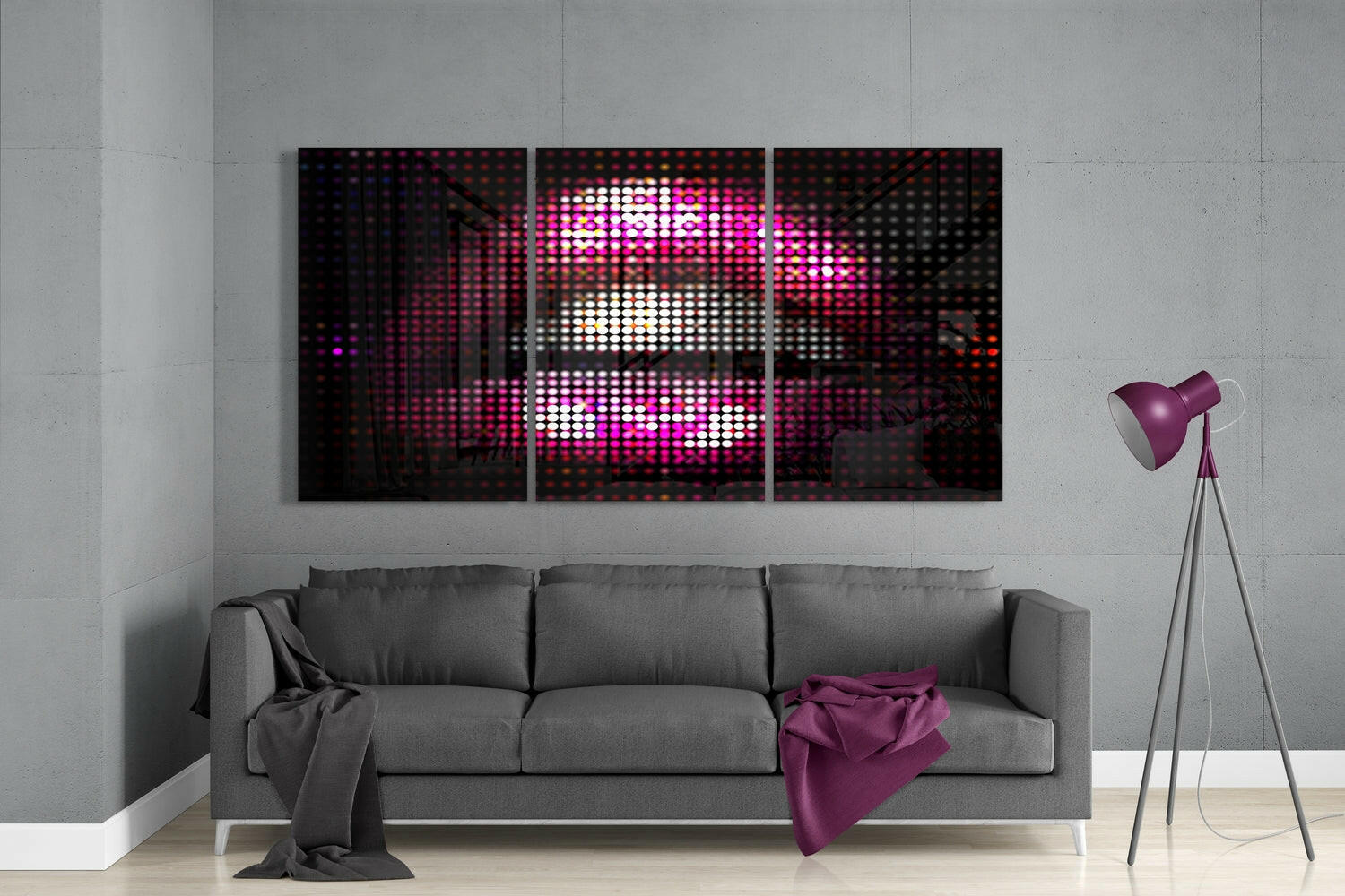 Pink LED Pixel Lips Glass Wall Art