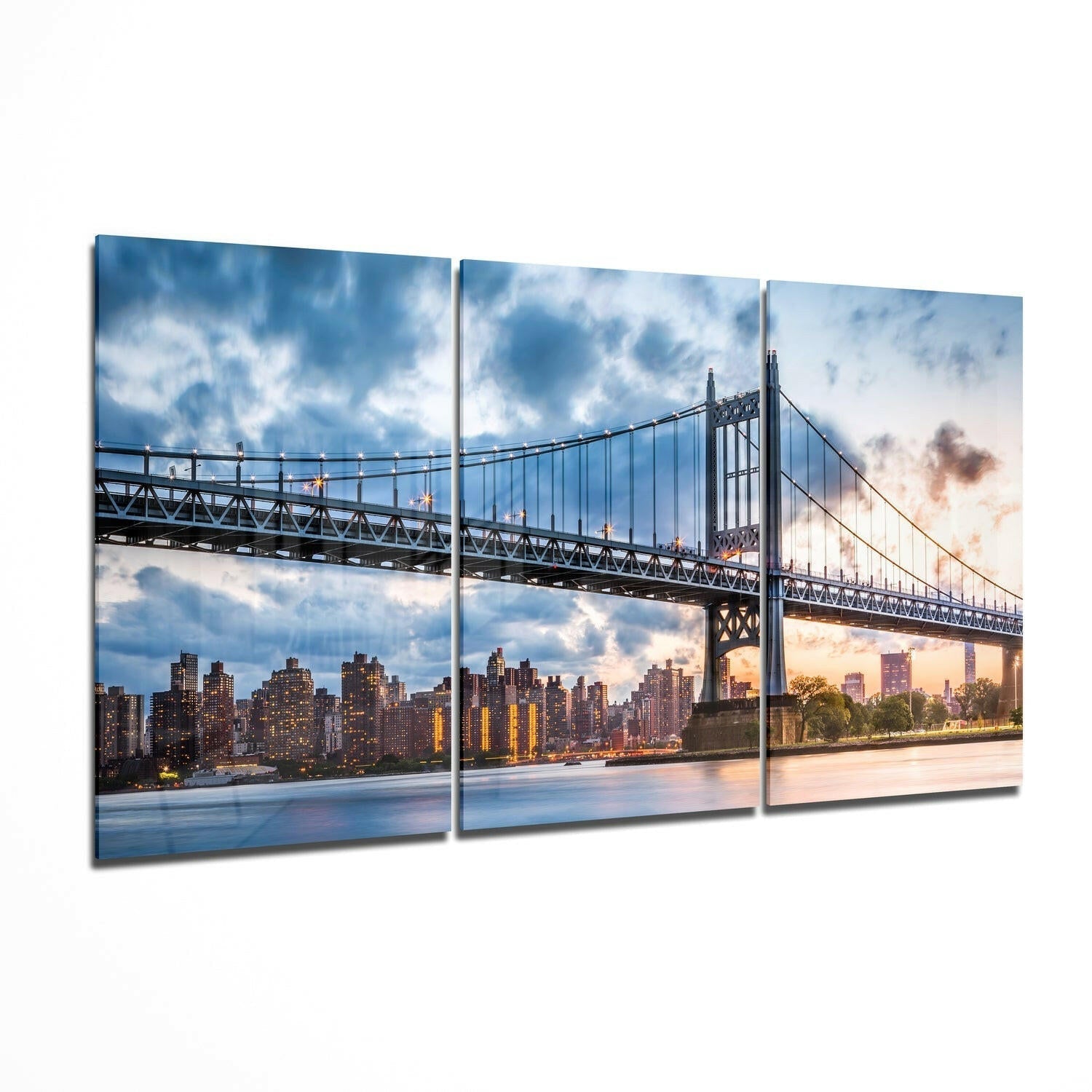 Twilight Bridge Over River Glass Wall Art