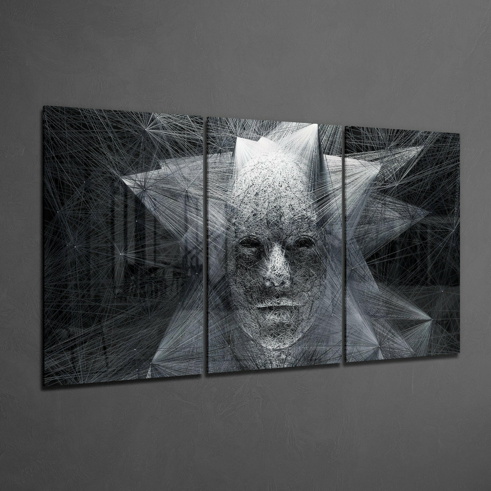 Monochrome String Art Star Face Glass Wall Art