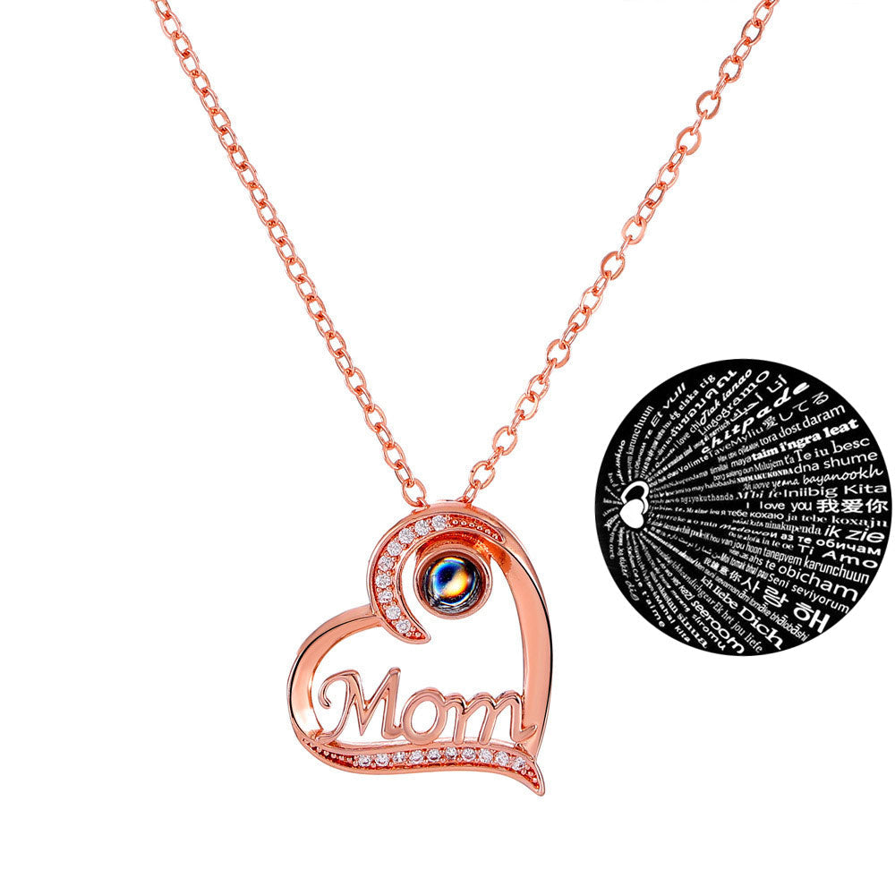 mom letter heart necklace fashion personality 100 languages projection clavicle chain mother&
