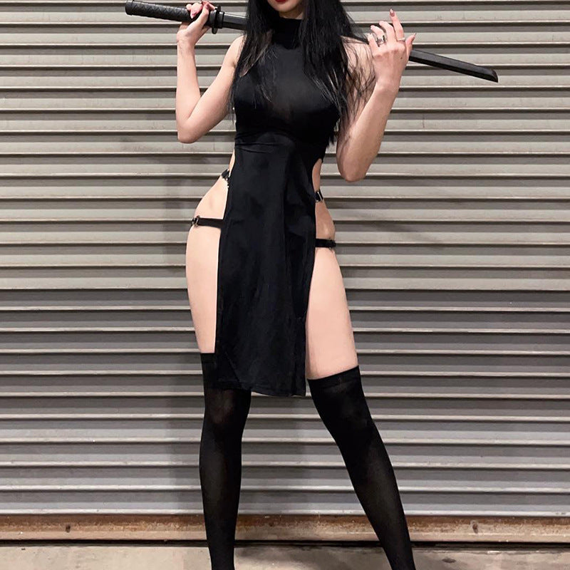 Sleeveless Hollow Side Slit High Waist Women&