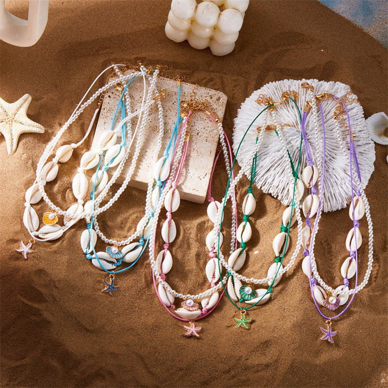 starfish necklace pearl multi-layer stacking necklace