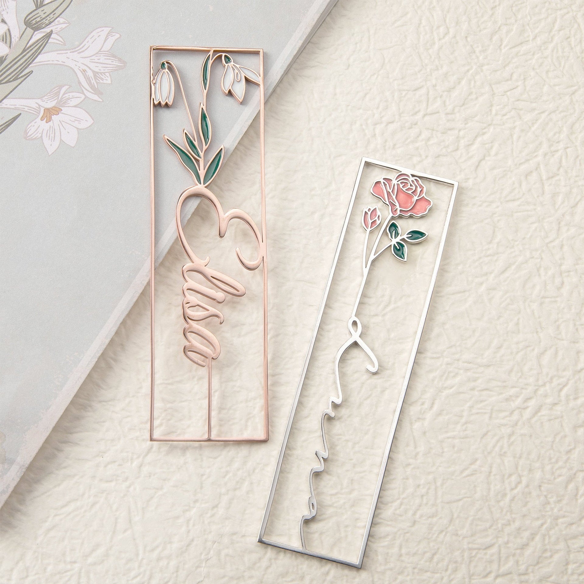 customized birthday flower name Color dripping oil bookmark