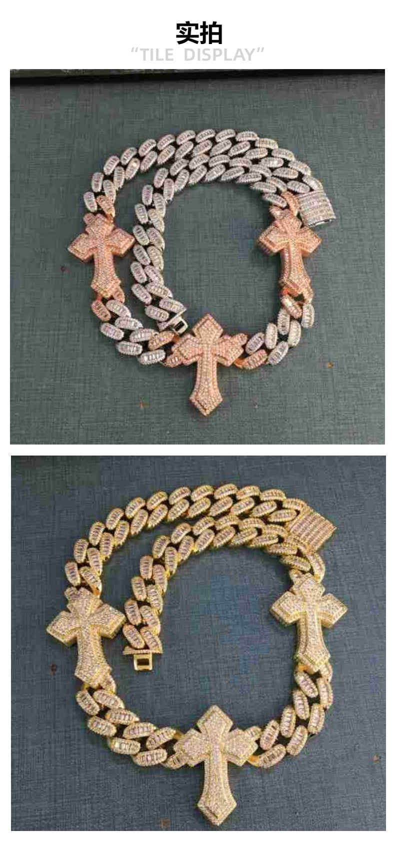 mens gold cross cuban link chain necklace