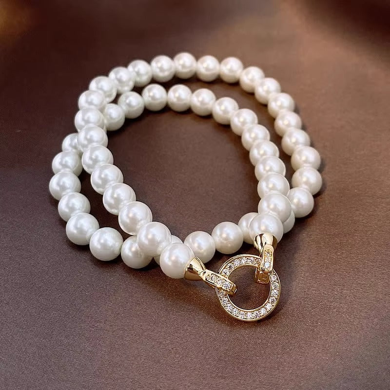 day collar large pearl inlaid zircon necklace