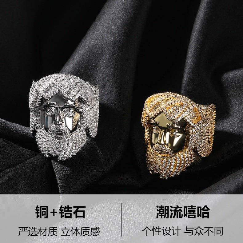 Hip-hop exaggerated portrait inlaid zircon ring