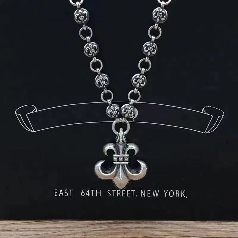 Retro personalized anchor scout flower pendant cross chain necklace