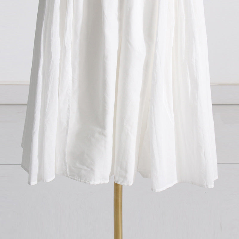 Pleated suspender long solid color full skirt dress