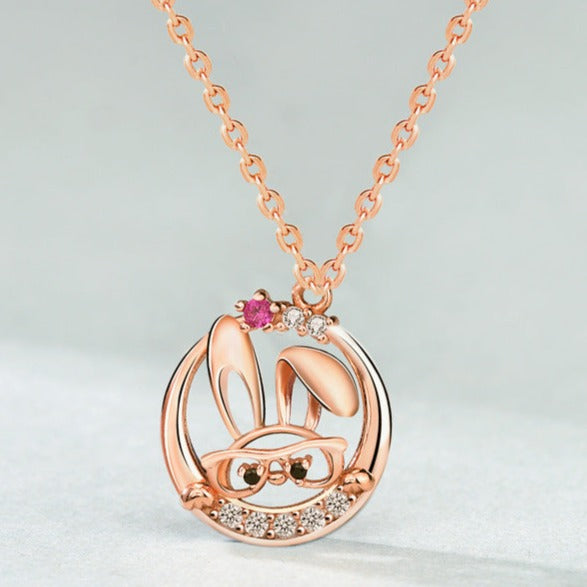 Cute Rabbit Inlaid Zircon Necklace Sterling Silver 925 Personality Clavicle Chain