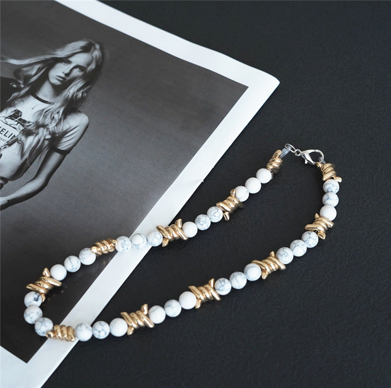 Thorn Light Luxury White Turquoise Pearl Metal Necklace