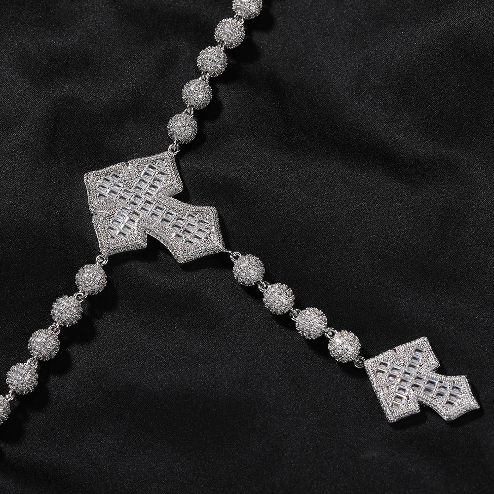 moissanite chain round bead cross necklace