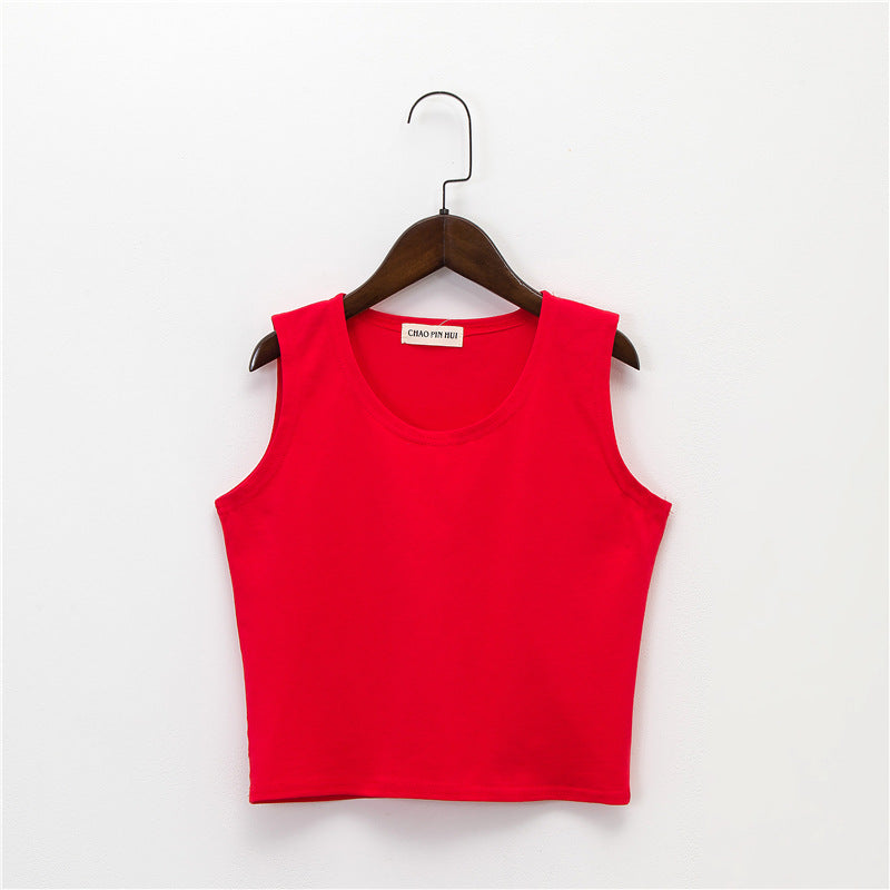 Bottoming sleeveless suspender sports midriff-baring vest