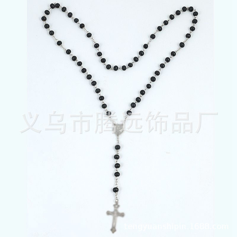 rosary necklace black wooden beads necklace