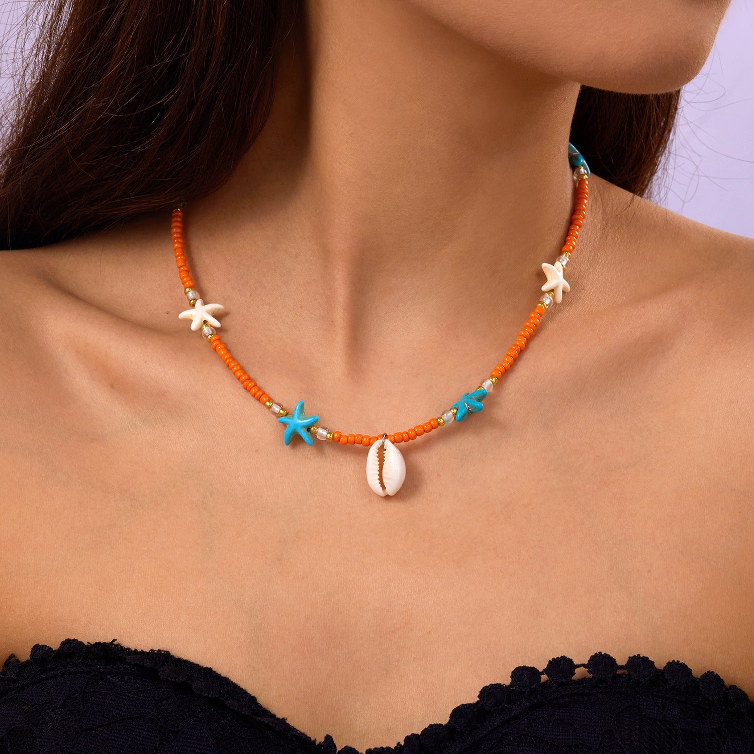starfish necklace pearl multi-layer stacking necklace