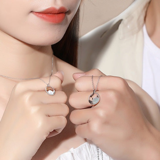Pair of Devil and Angel matching Necklace Sterling Silver 2022 Cartoon Ring Hollow Couple Necklace Pendant
