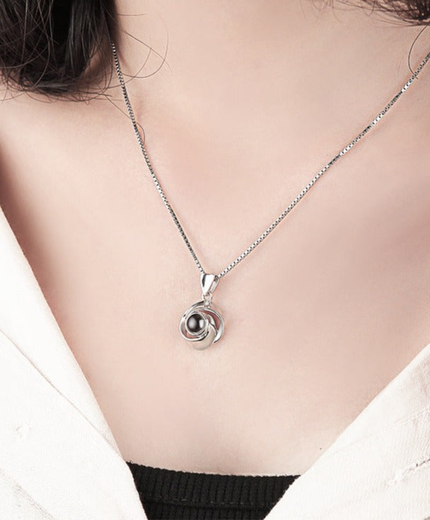 Rose Flower Photo Projection Necklace