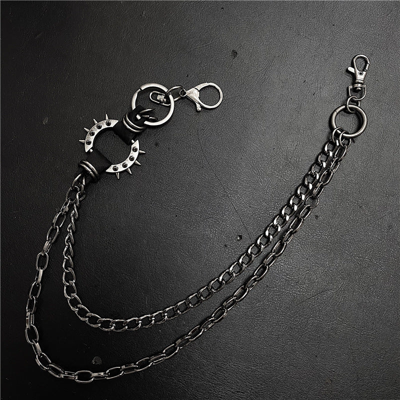 Exaggerated spiked retro trendy brand single loop pants chain