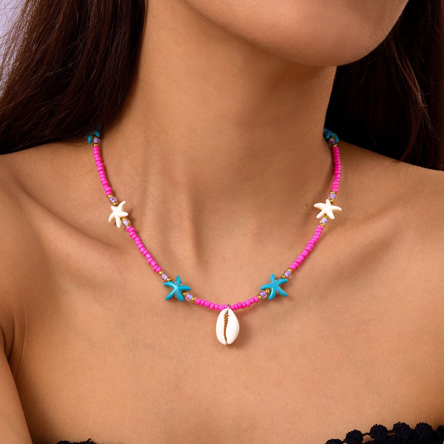 starfish necklace pearl multi-layer stacking necklace