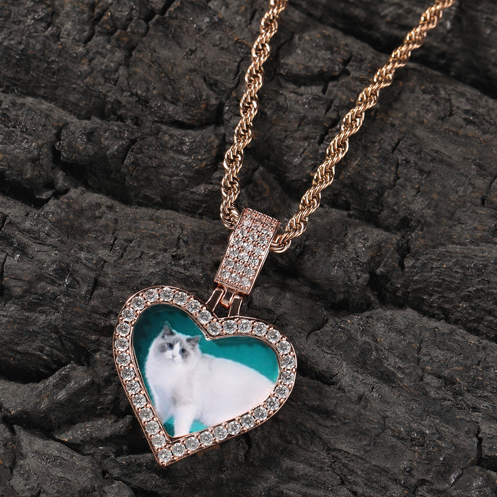 Customized photo heart shape pendant couple necklace