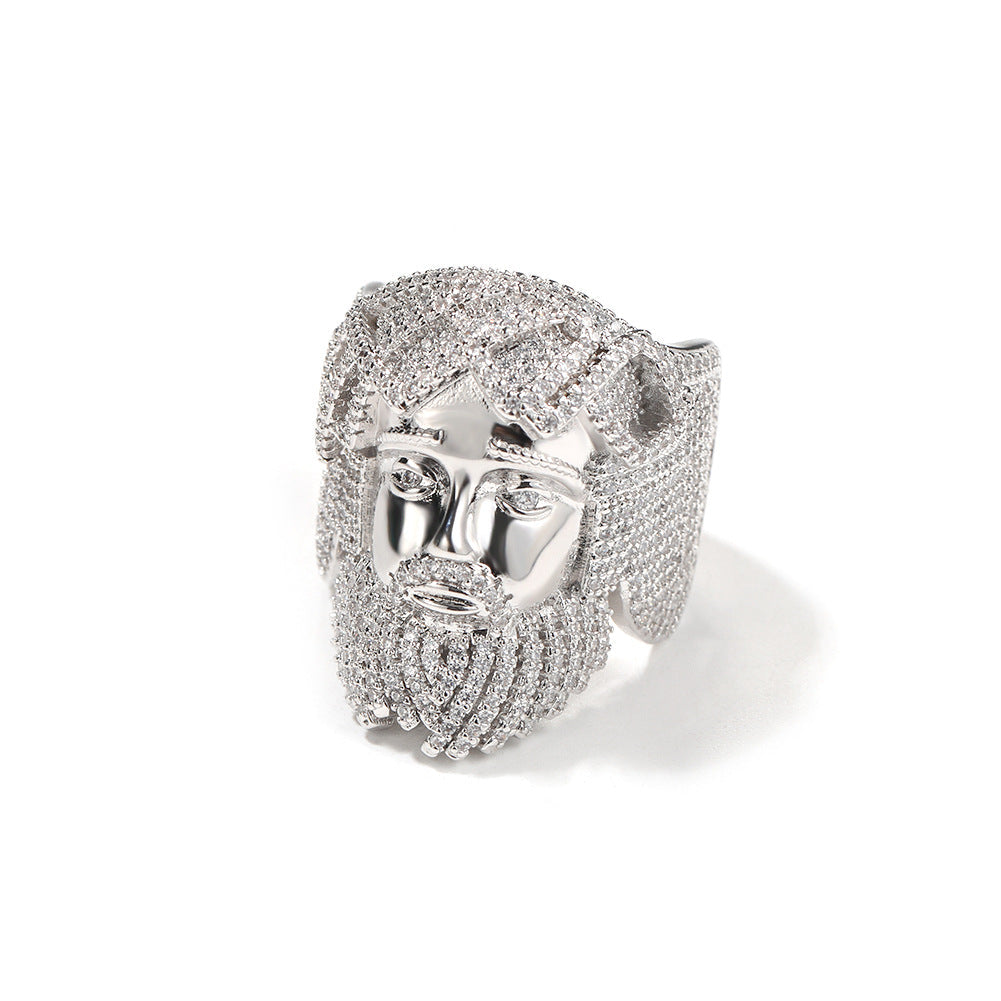 Hip-hop exaggerated portrait inlaid zircon ring