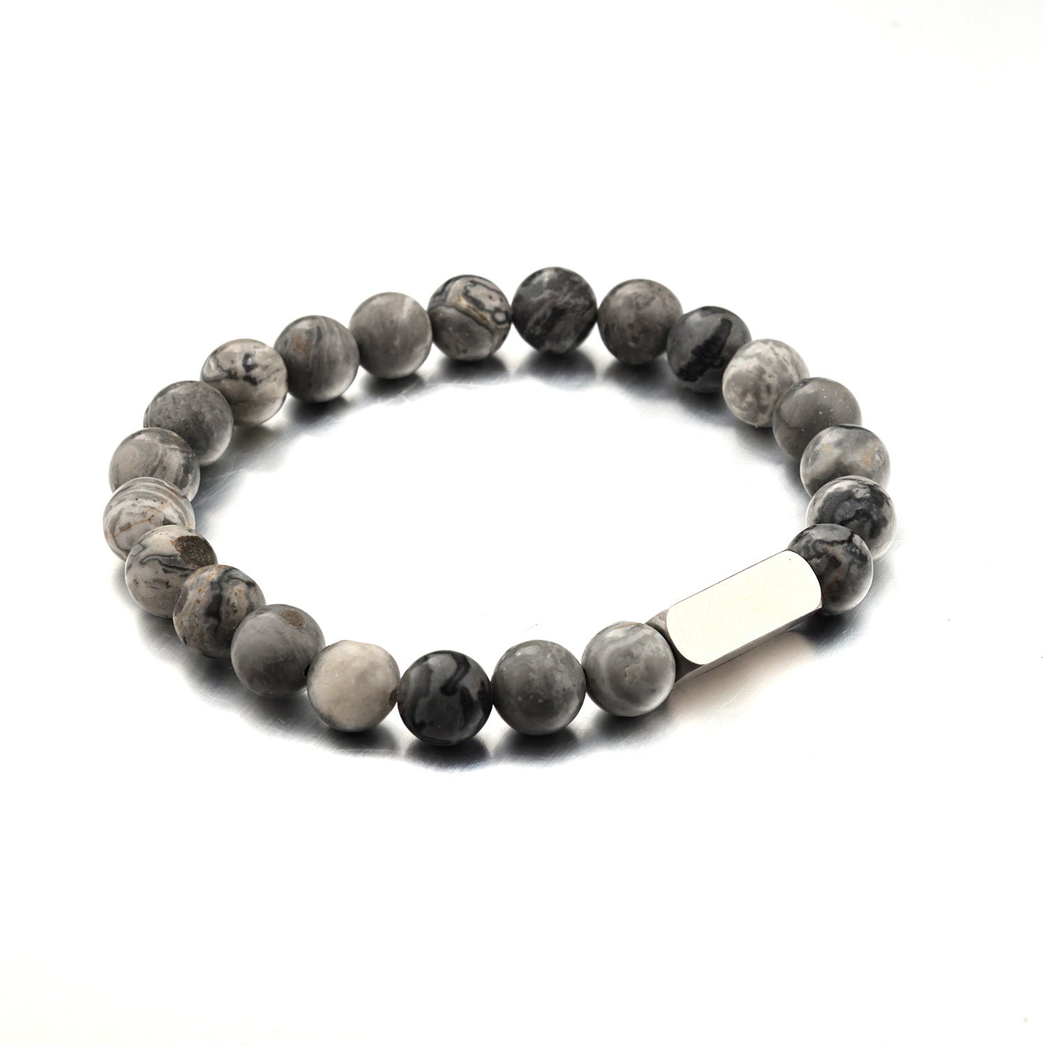 Stainless steel engraved beaded bracelet