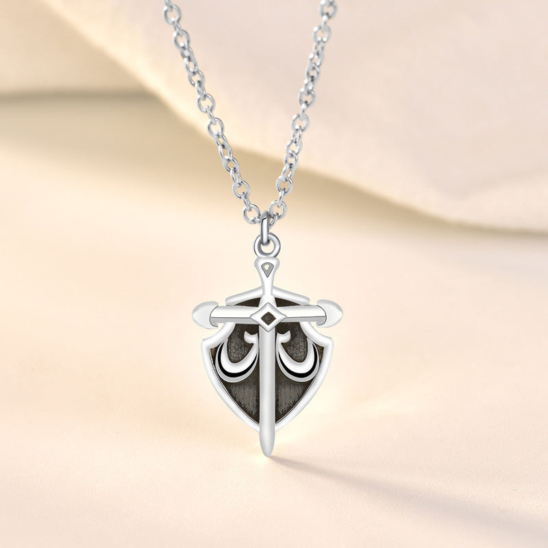 Vintage s925 Sterling Silver matching Necklace Princess and Knight Couple Necklace Valentine&