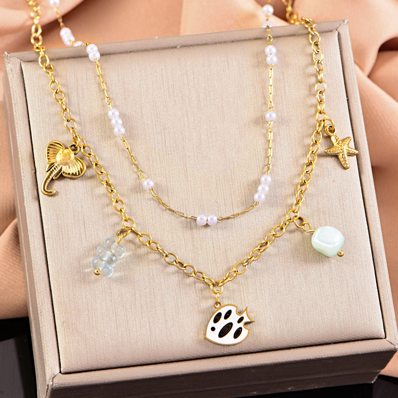 starfish necklace, ocean series millet pearl necklace