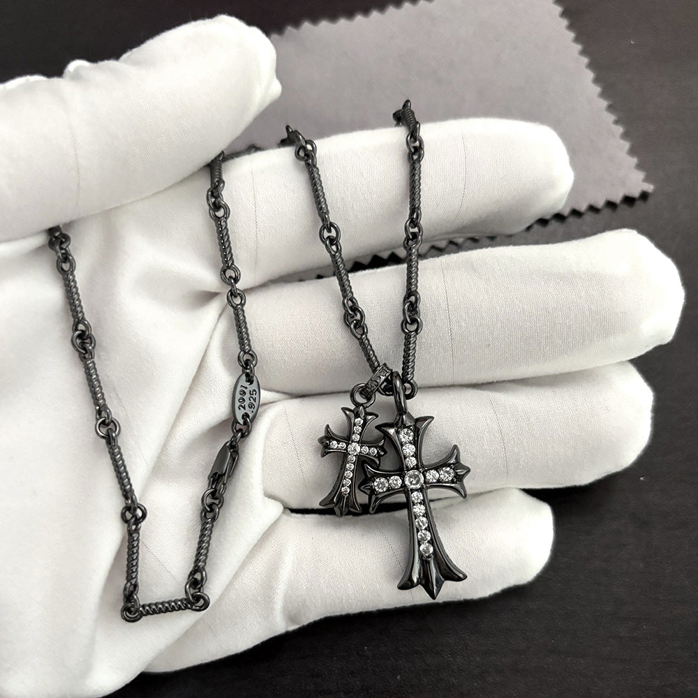 black double cross diamond Bamboo necklace