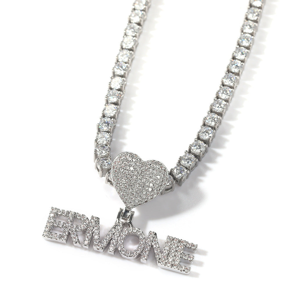 Heart Button Zircon Hip Hop Necklace