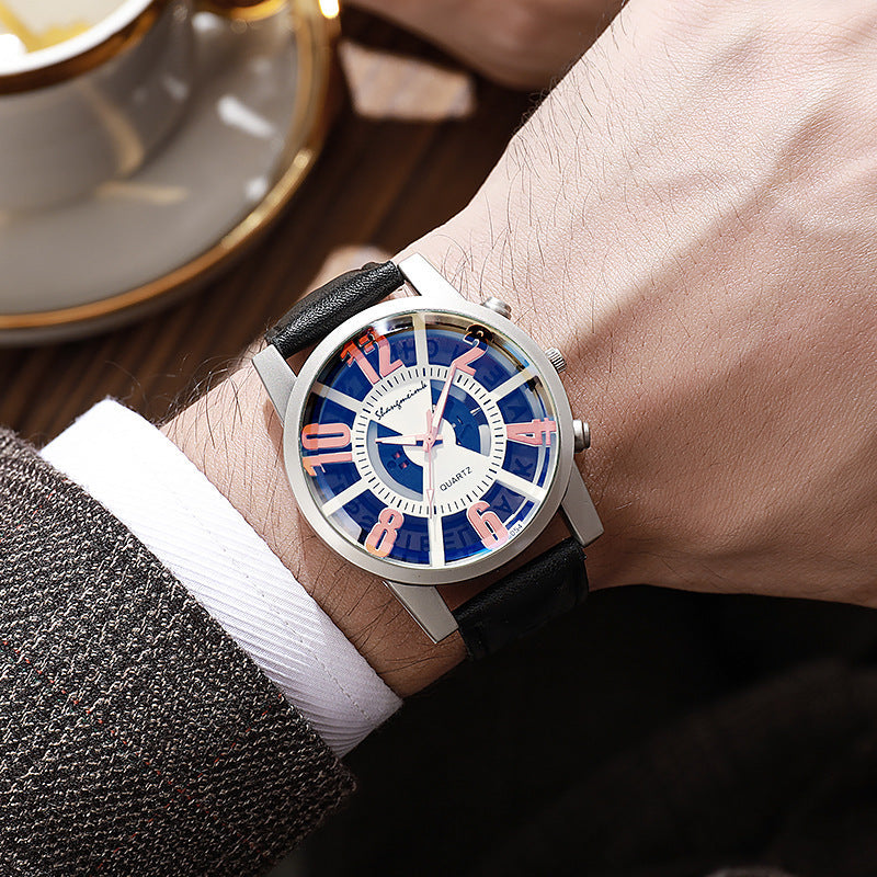Large-dial, hollow-out blue-light men&