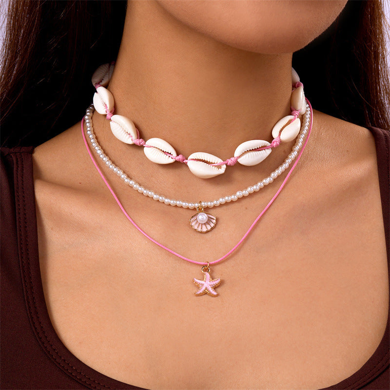 starfish necklace pearl multi-layer stacking necklace