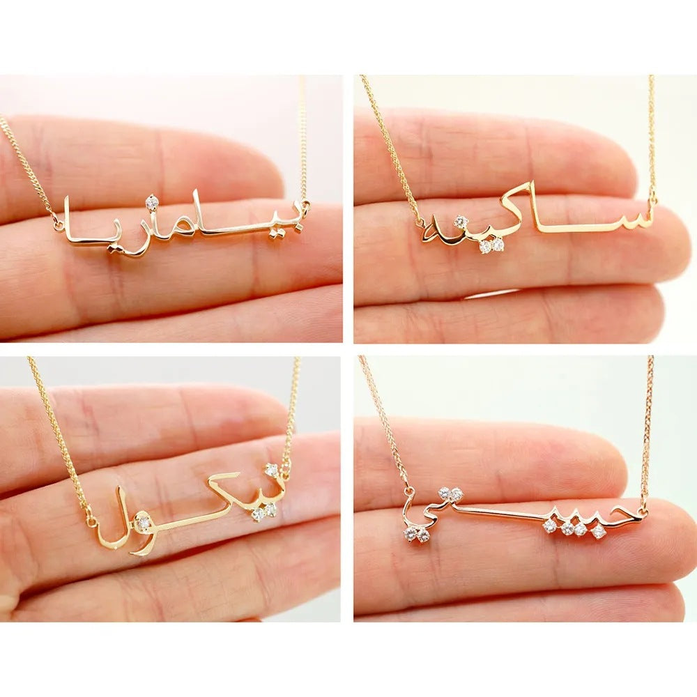 Customized Arabic writing necklace zircon 18K gold necklace